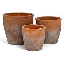 Urban Trends Ceramic Short Wide Round Flower Pot Set of Three Washed Finish Vermilion..7.75"x7.75"x7.00"H; 6.50"x6.50"x6.00"H; 5.50"x5.50"x5.00"H | Amazon (US)