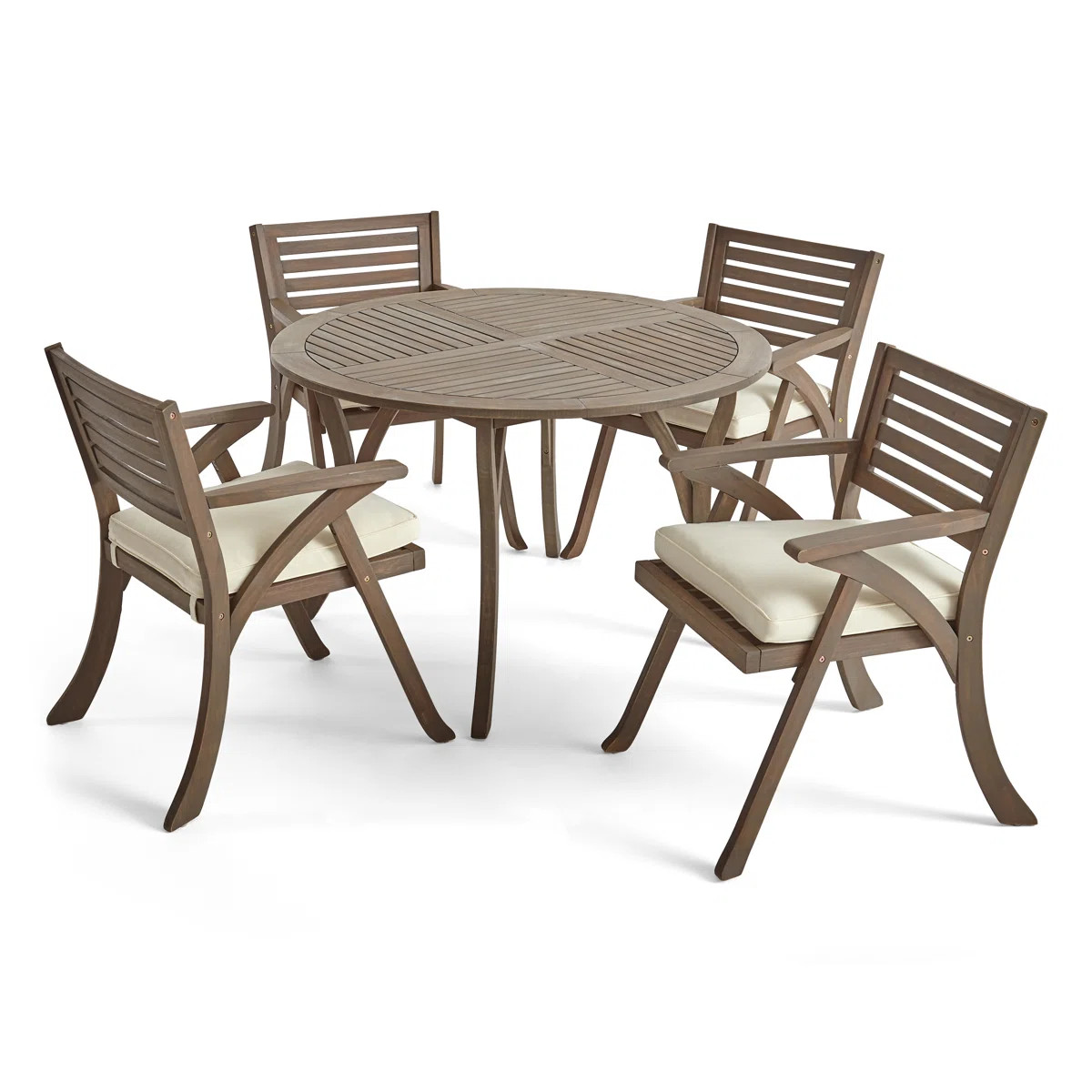 Cotswald 4 - Person Acacia Wood Patio Dining Set with Round Table , Cushions Included | Wayfair North America