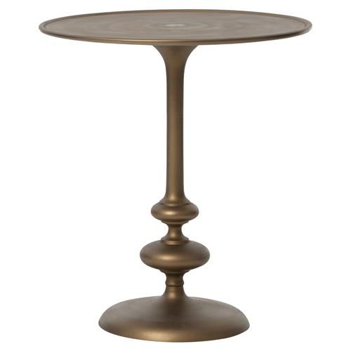 Lupe Industrial Loft Brass Aluminum Matchstick Pedestal Round Side End Table | Kathy Kuo Home