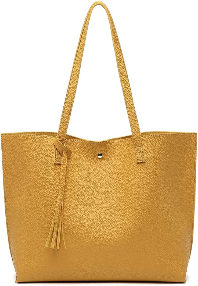 Dreubea Women's Soft Faux Leather Tote Shoulder Bag from, Big Capacity Tassel Handbag | Amazon (US)
