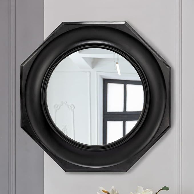 Creative Co-Op Hexagonal Carved Wood Framed Wall, Black Mirror | Amazon (US)