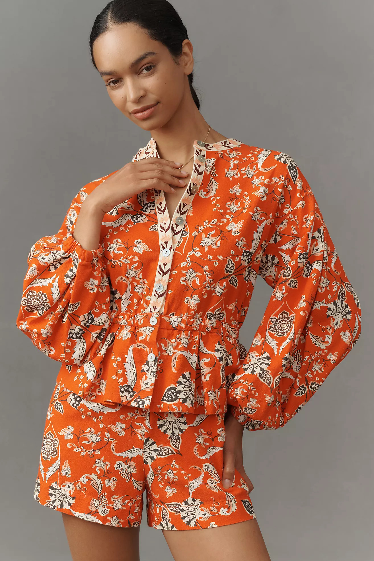 Farm Rio x Anthropologie Long-Sleeve Printed Romper | Anthropologie (US)