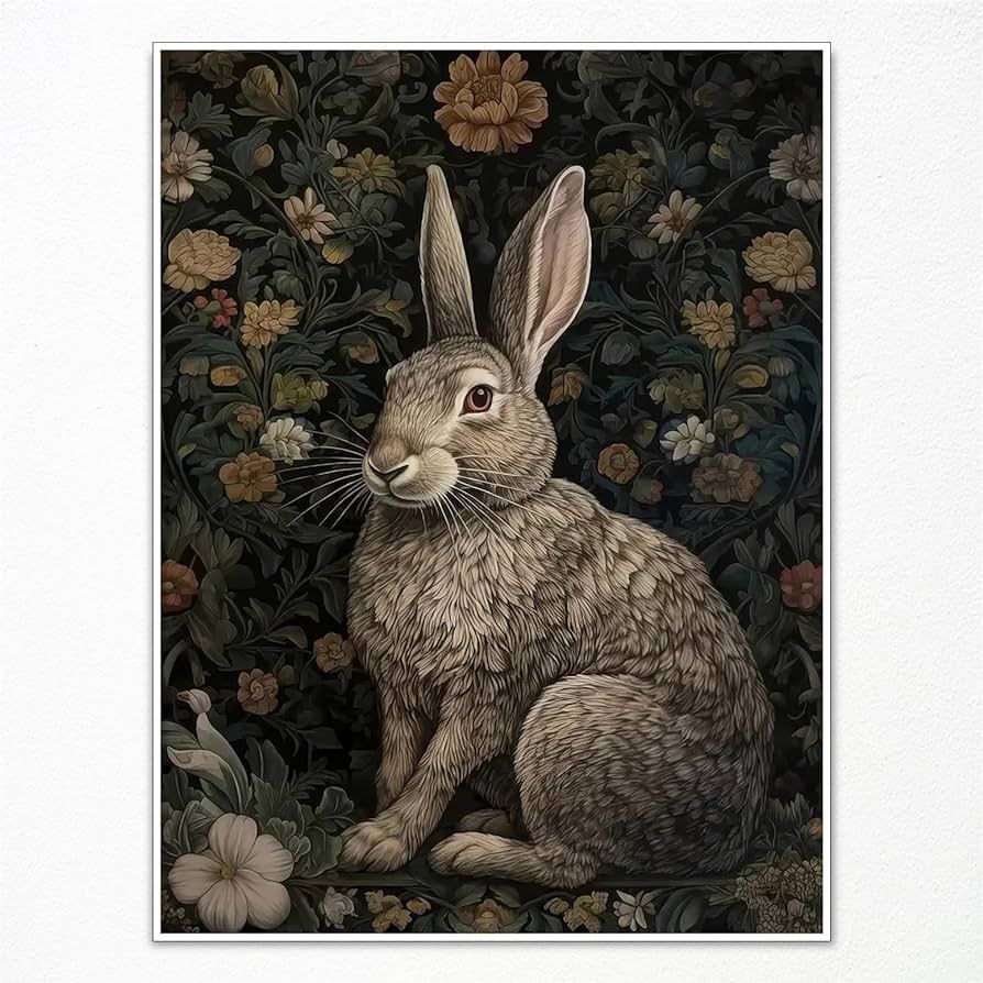 Vintage William Morris Inspired White Rabbit Art Print Poster, Retro Animal Bunny Decor Canvas Wa... | Amazon (US)