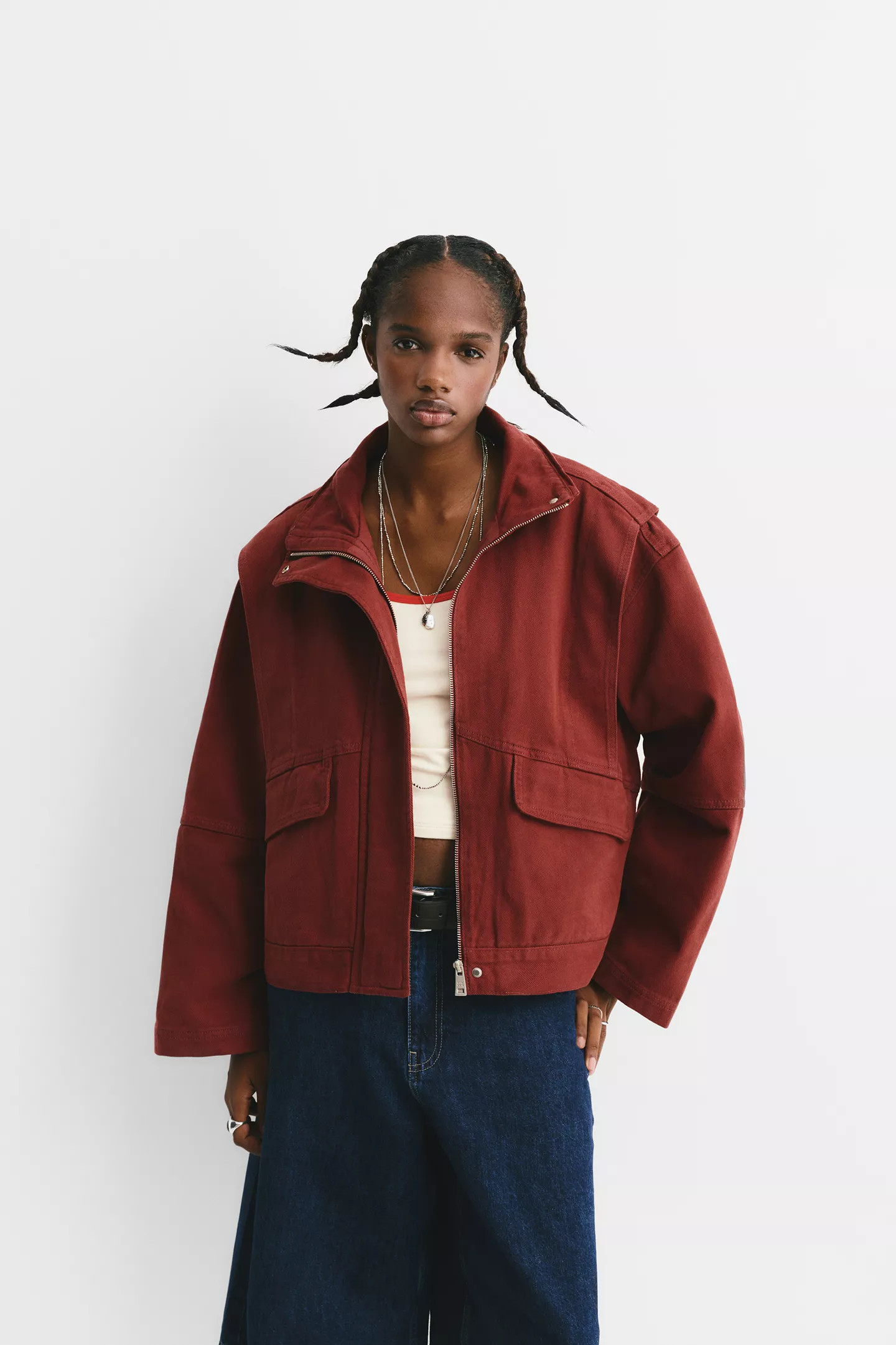 Red jacket with patch pockets | PULL and BEAR UK