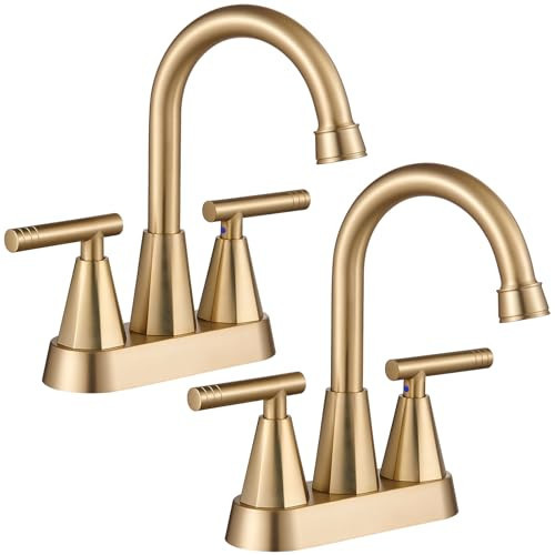 Cobbe Bathroom Faucets for Sink 3 Hole, 4 Inch with Pop Up Drain and 2 Supply Hoses, 2 Handle Centerset Bathroom Faucet for Sink Vanity, Brushed Gold, 2 Pack | Amazon (US)