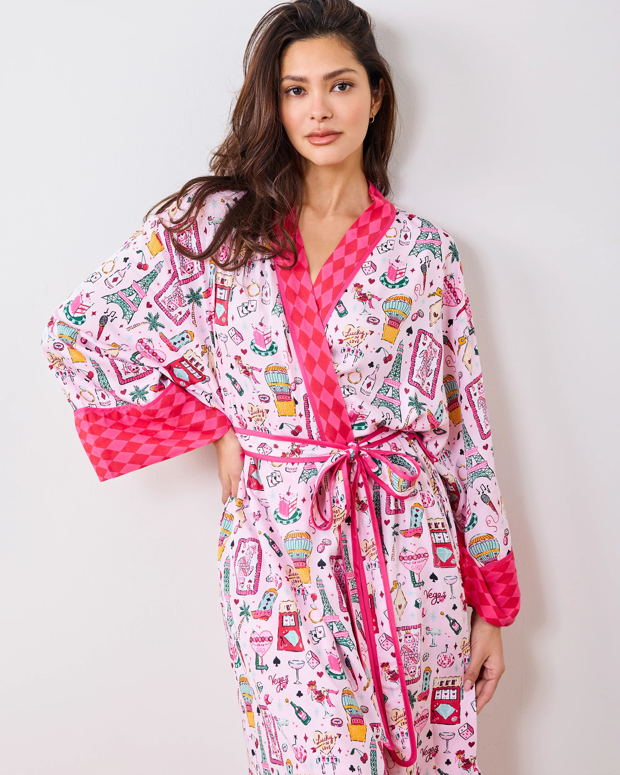 Viva Las Vegas - Eco Satin Robe - Lucky Pink | Printfresh