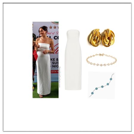 Meghan Markle in Nigeria May 2024 wearing St. Agni column strapless tube dress (past season) and vintage Dior earrings 