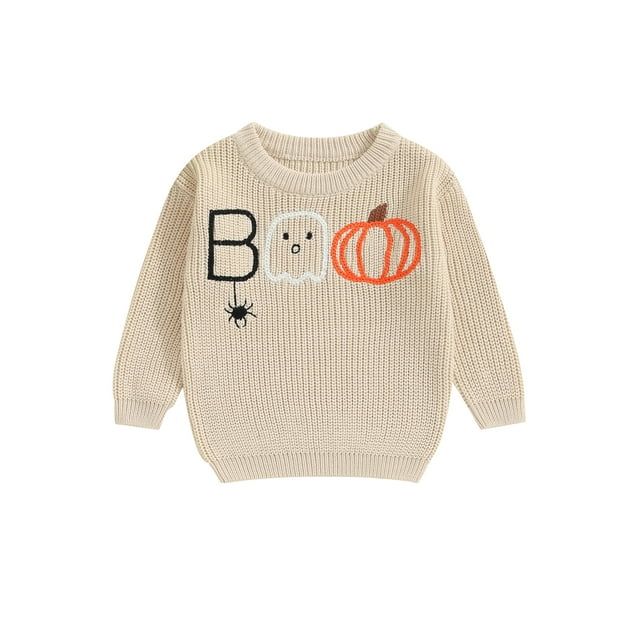 Toddler Baby Boy Girl Halloween Outfit Knit Chunky Ghost Boo Sweaters Crew Neck Pullover Sweatshi... | Walmart (US)