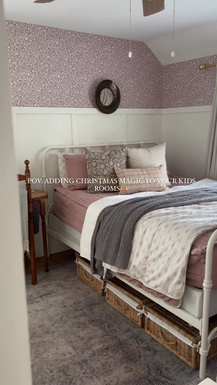 Christmas girls room decor inspo neutral vintage cottage modern layered transitional floral girly 

Baskets are ikea.

Beddy, not linkable but it’s the Alexandria. 

Chunky throw is from saranoni blanket.

#LTKSeasonal
