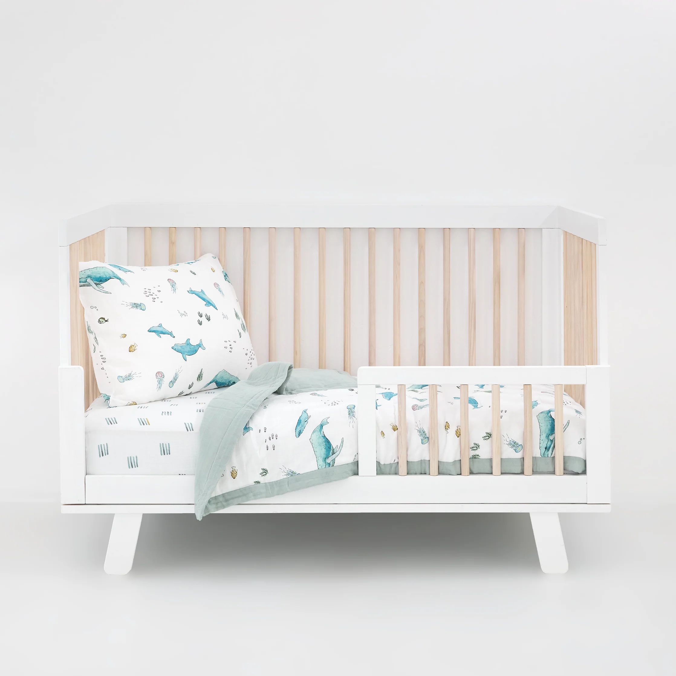 Cotton Muslin Toddler Bedding 3 Piece Set - Whales | Little Unicorn