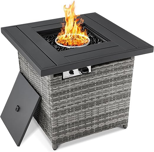 Best Choice Products 28in Gas Fire Pit Table, 50,000 BTU Outdoor Wicker Patio Propane Firepit w/F... | Amazon (US)