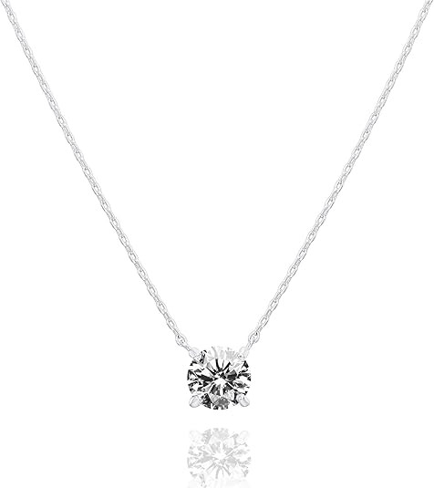 PAVOI 14K Gold Plated Crystal Solitaire 1.5 Carat (7.3mm) Cubic Zirconia Dainty Choker Necklace |... | Amazon (US)