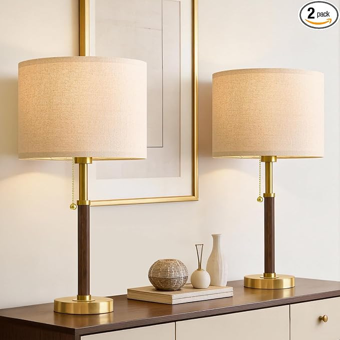 22" Table Lamps Mid Century Modern Lamps for Bedroom Living Room Bedside Lamps for Night Stands W... | Amazon (US)