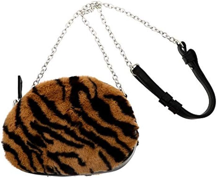 Amazon.com: FETION Women Crossbody Chain Bag Plush Zebra Messenger Bag Furry Animal Print Purse w... | Amazon (US)