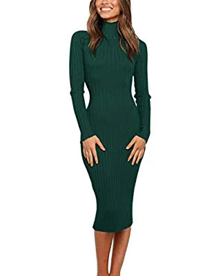 Rocorose Women's Turtleneck Ribbed Elbow Long Sleeve Knit Sweater Dress | Amazon (US)