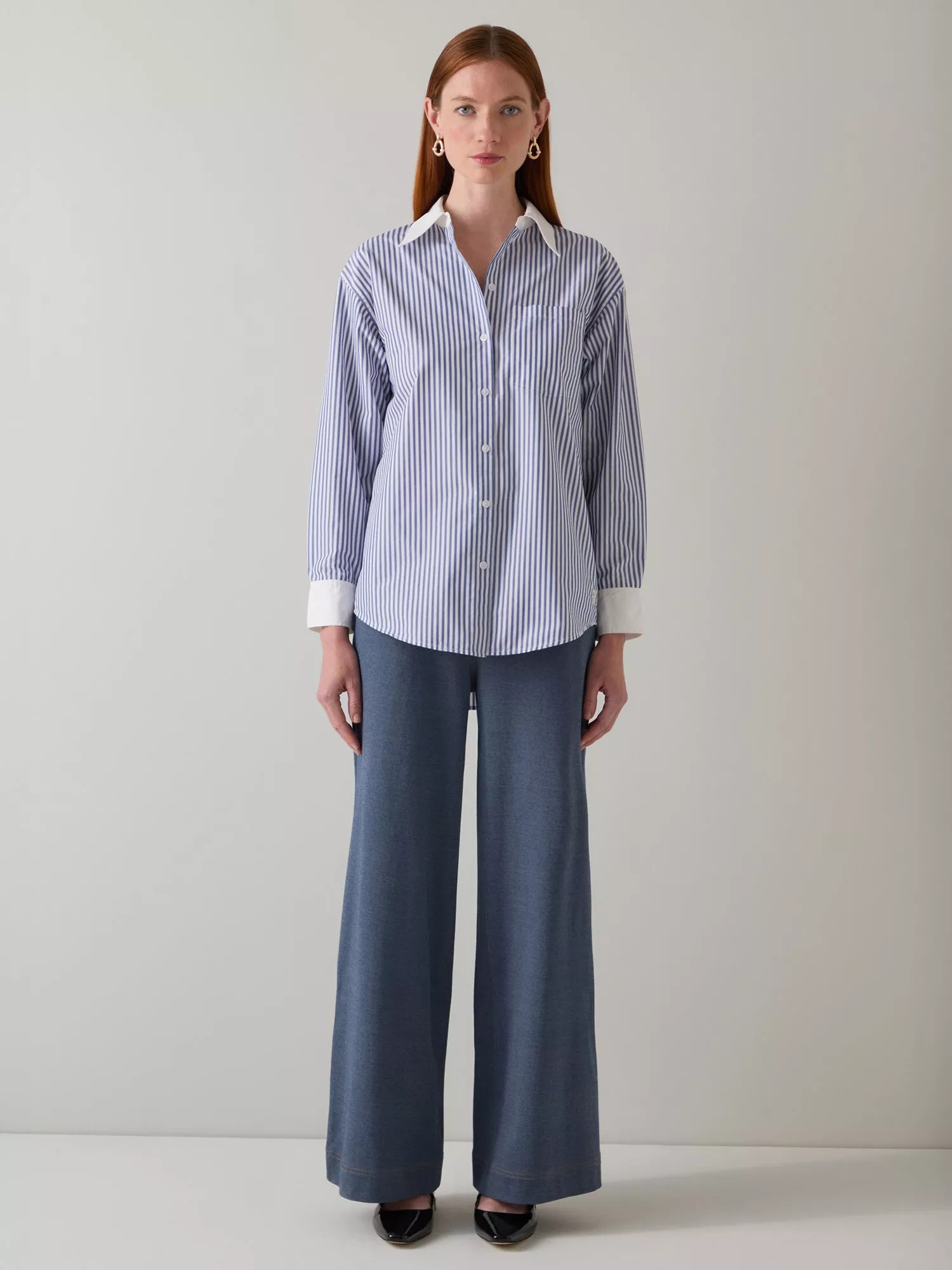 L.K.Bennett Hally Stripe Contrast Collar Shirt, Blu-navy/White | John Lewis (UK)