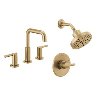 Delta Nicoli Gold 5-Spray Shower Faucet with 8 in. Widespread Double Handle Bathroom Faucet in Ch... | The Home Depot