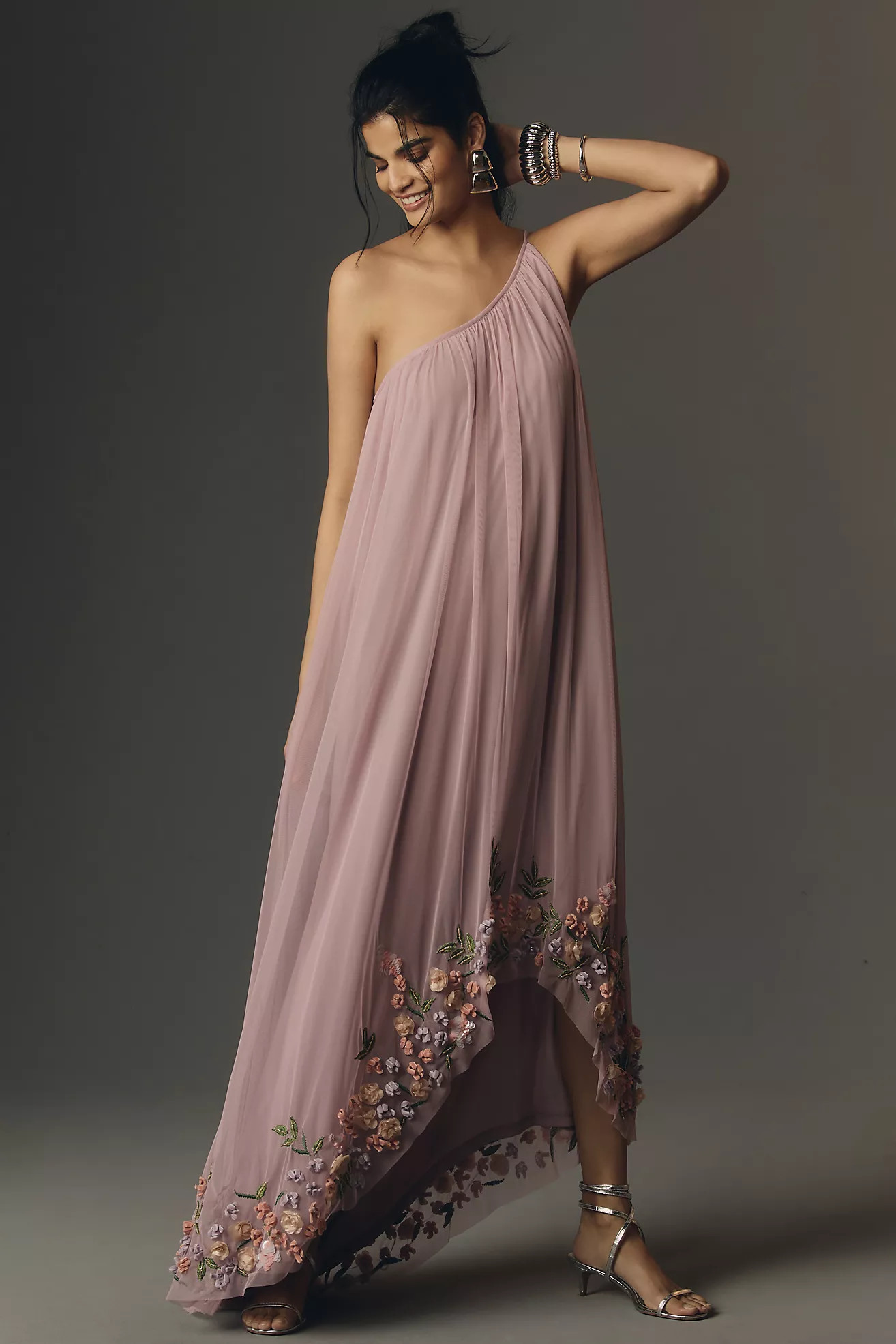 Mac Duggal One-Shoulder Embroidered Shift Dress | Anthropologie (US)