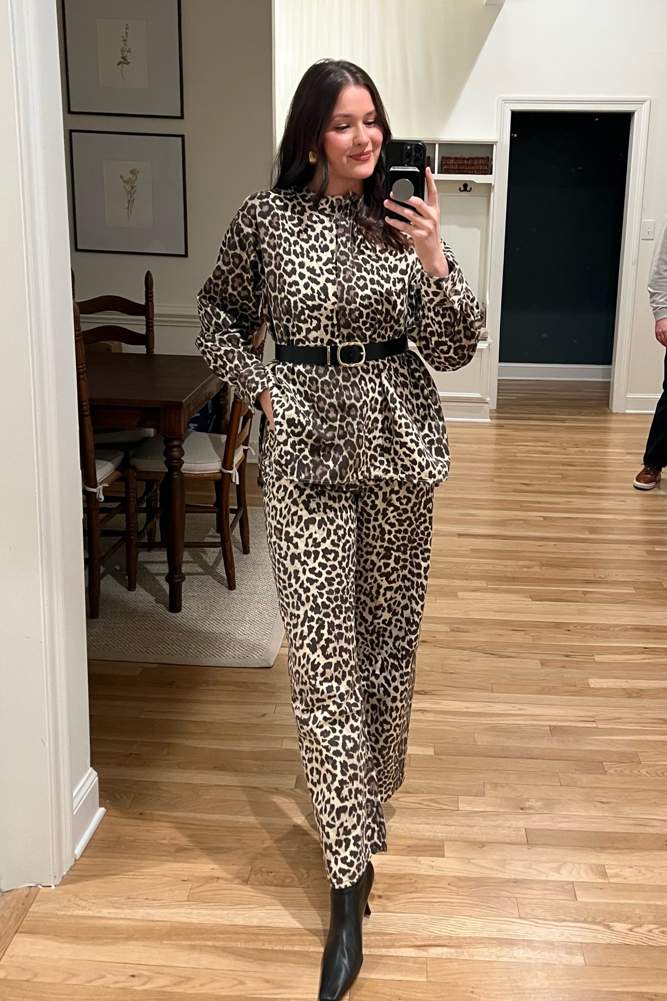 Linked similar belt and shoes