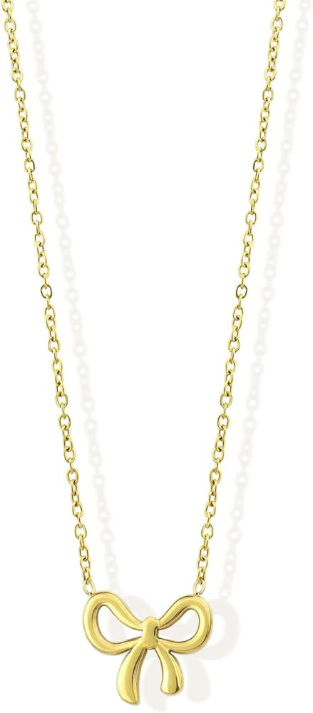 14K Gold Plated Bow Necklace Silver Gold Necklace for Women | Amazon (US)