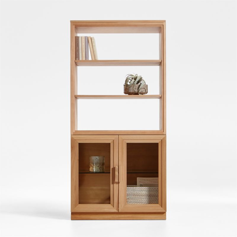 Calypso Natural Elm Wood Modular Glass-Door Base and Bookshelf Hutch + Reviews | Crate & Barrel | Crate & Barrel