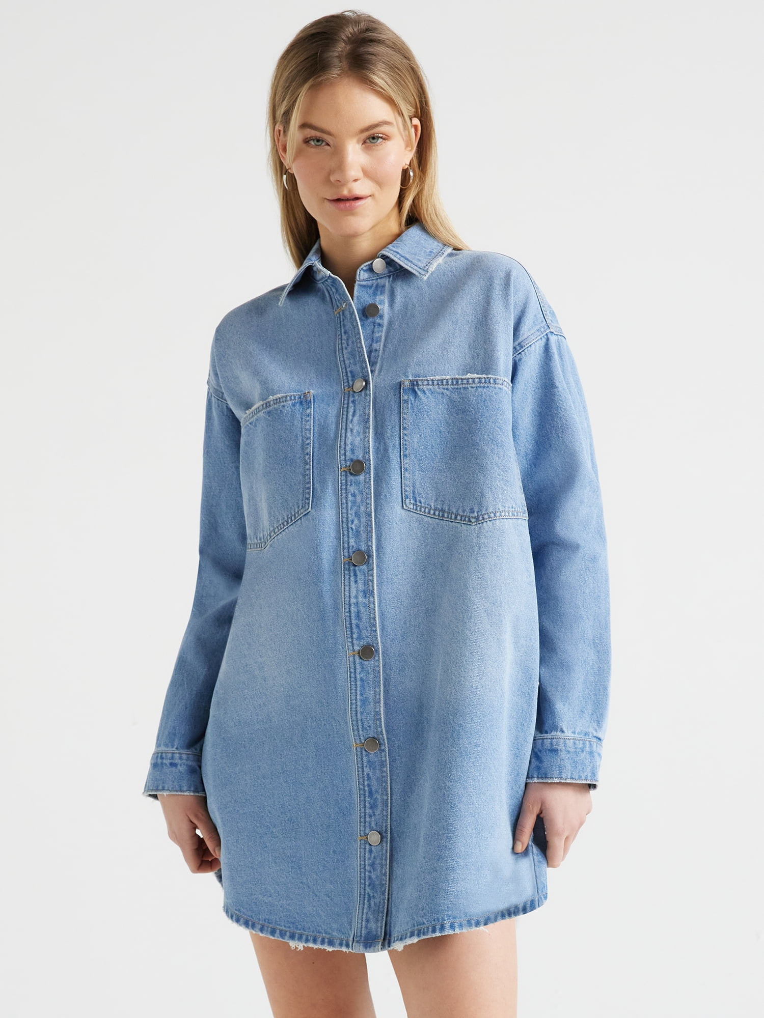 Scoop Women's Denim Shirt Dress, Sizes XS-XXL | Walmart (US)