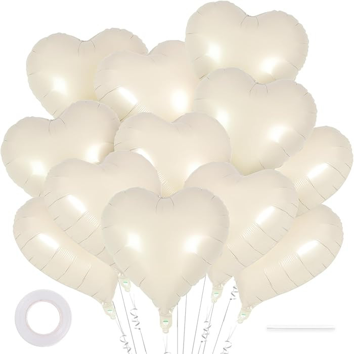 12 Pcs Cream Heart Balloons,18 Inch Cream White Heart Shape Foil Balloons Love Balloon Valentine ... | Amazon (US)