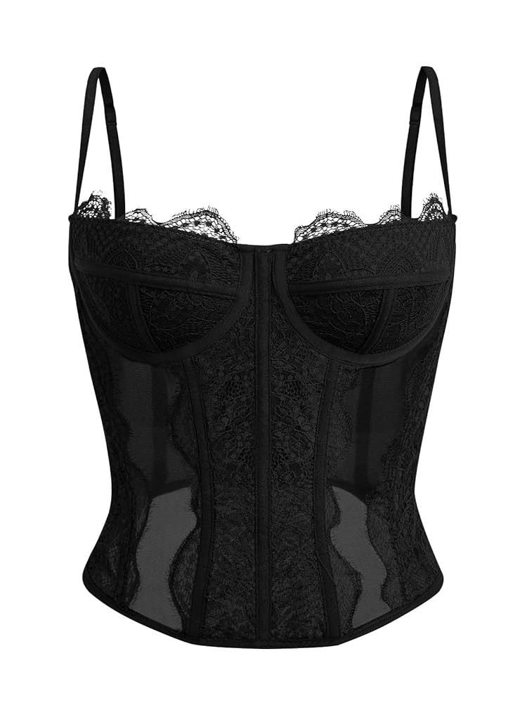 Dealmore Corset Tops For Women Going Out Lace Mesh Date Night Top Spaghetti Strap Party Club Top | Amazon (US)