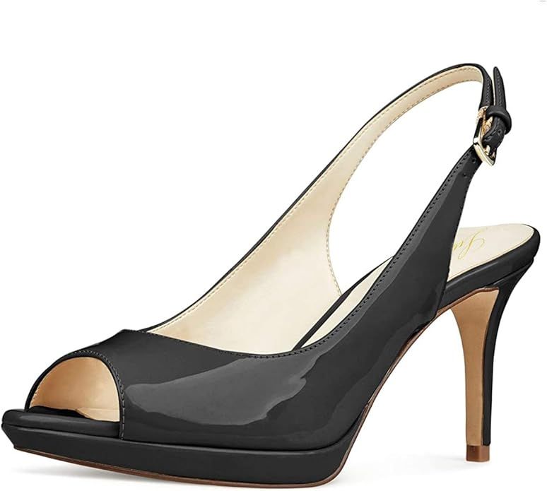 Women's Patent Leather Comfort Platform High Heel Slingback Sandals Sexy Peep Toe Stiletto High H... | Amazon (US)