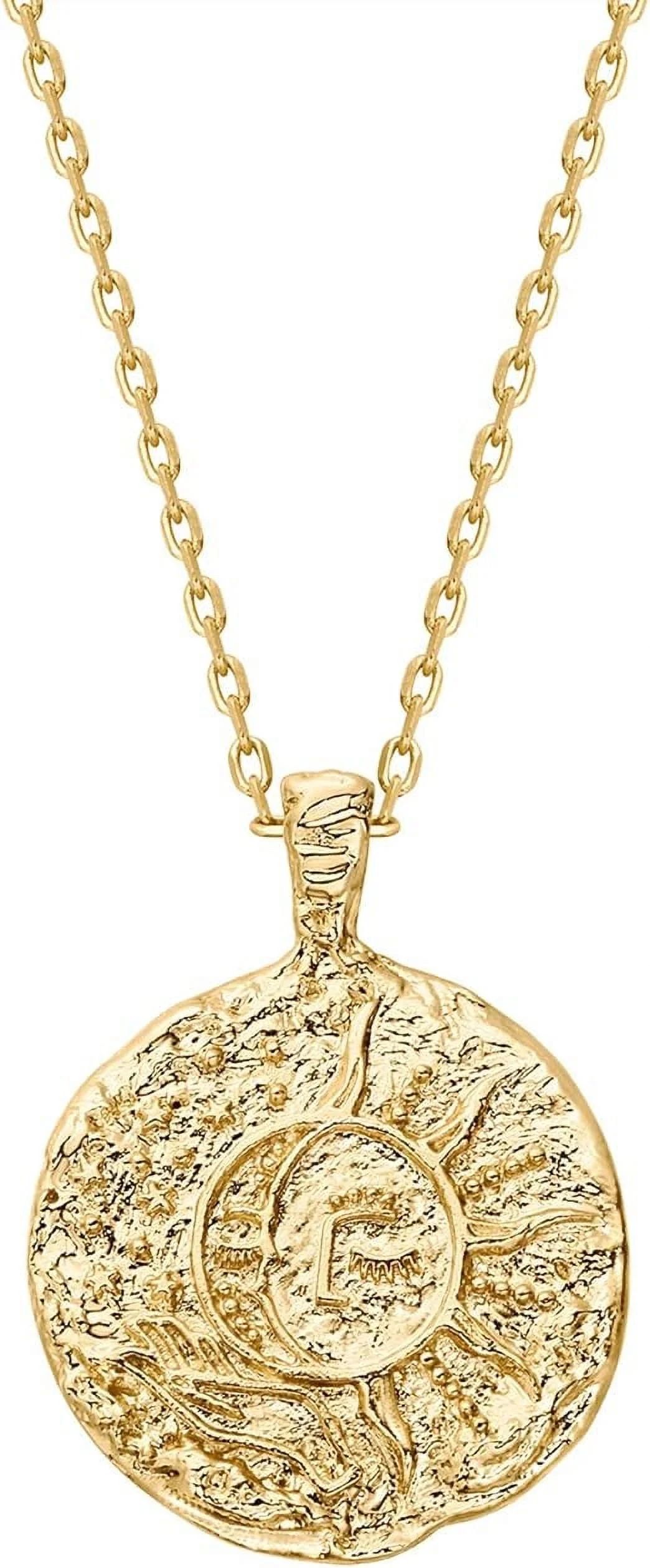 PAVOI 14K Yellow Gold Plated Engraved Coin Pendant | Adult Byzantine Coin Necklace | Bohemian Sun... | Walmart (US)
