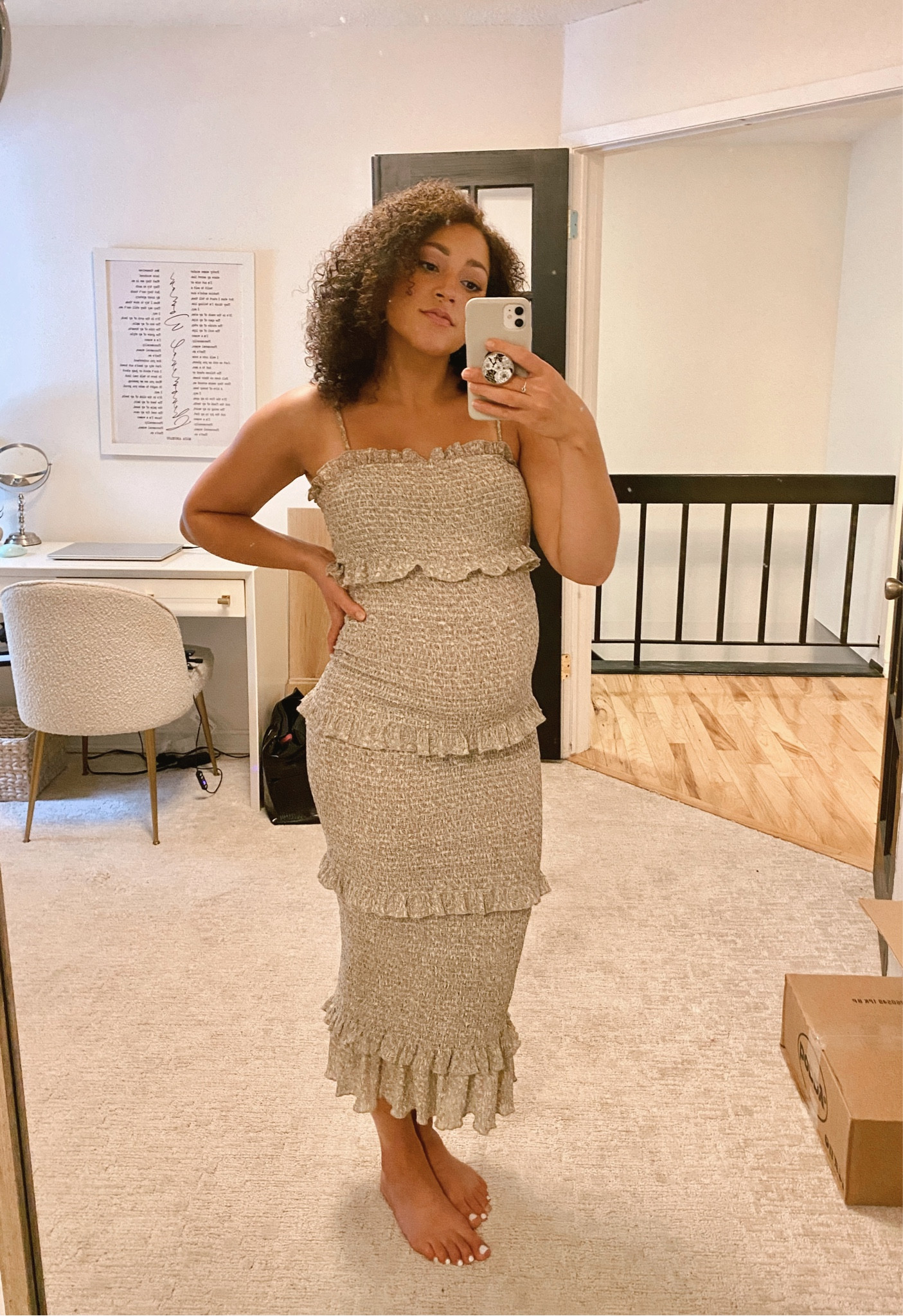 The perfect stretchy smocked midi dress! Fits like a dream with and without the bump! 🤰🏽

#LTKunder100 #LTKbump