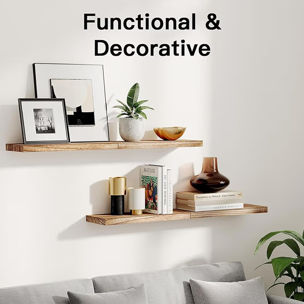 Set Of 2 Delicate Wood Wall Shelves Space Saving 10kg Capacity Floating Shelf Simple Assembly Lig... | Amazon (US)