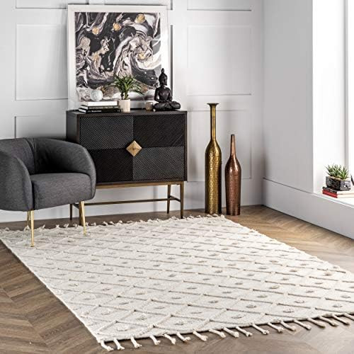 nuLOOM Jinny Moroccan Wool Tasseled Area Rug, 3' x 5', Ivory | Amazon (US)