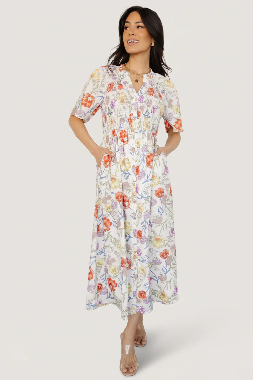 Botega Midi Dress — Ivory Multi Floral Midi | Baltic Born | Baltic Born