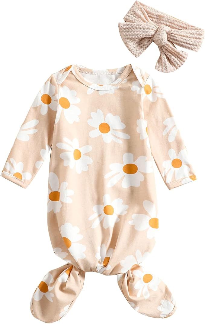 Infant Newborn Baby Girls Floral Sleep Gown Headband Sleepwear Romper Sleeping Bags Outfits | Amazon (US)