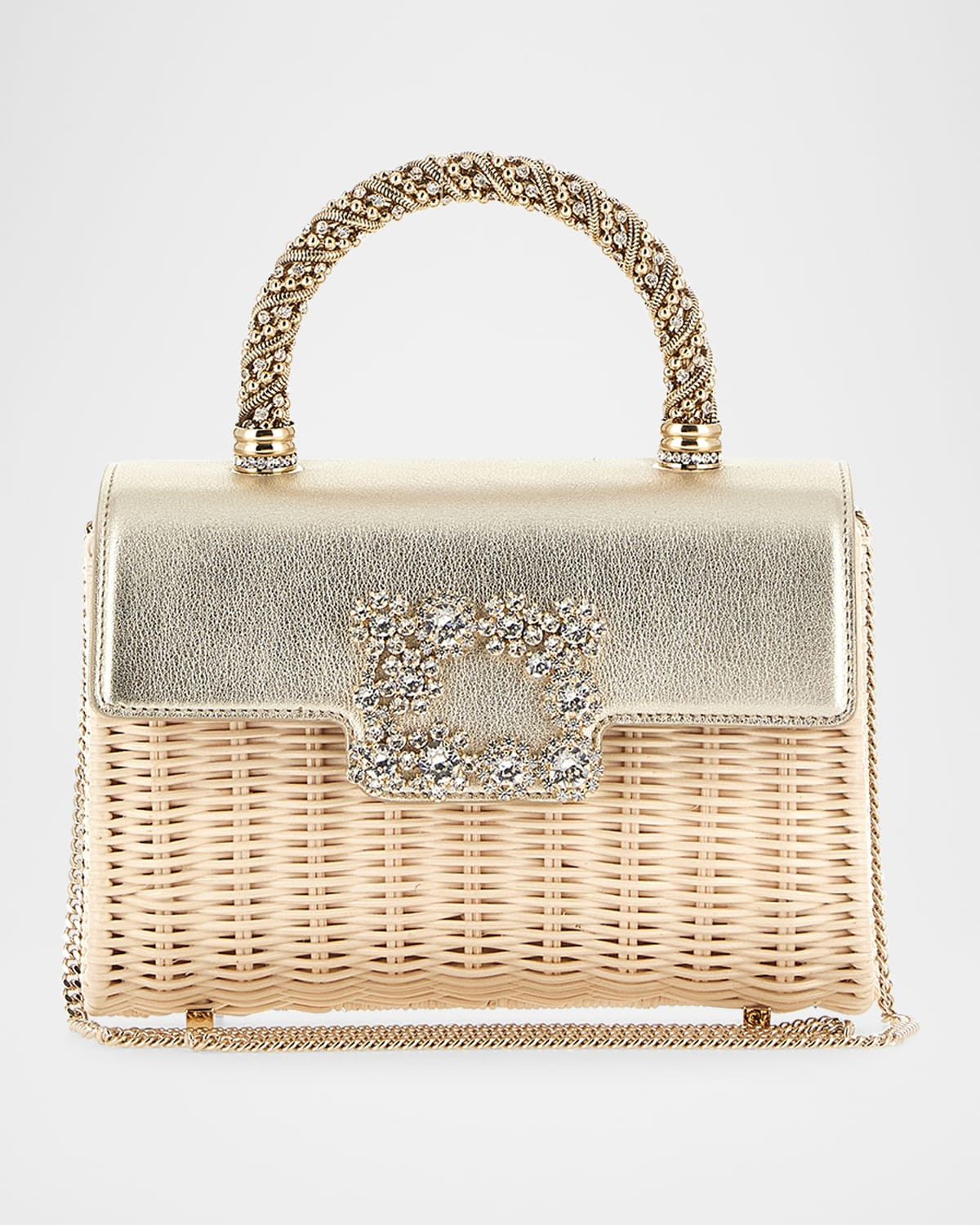 Mini Strass Buckle Wicker Top-Handle Bag | Neiman Marcus