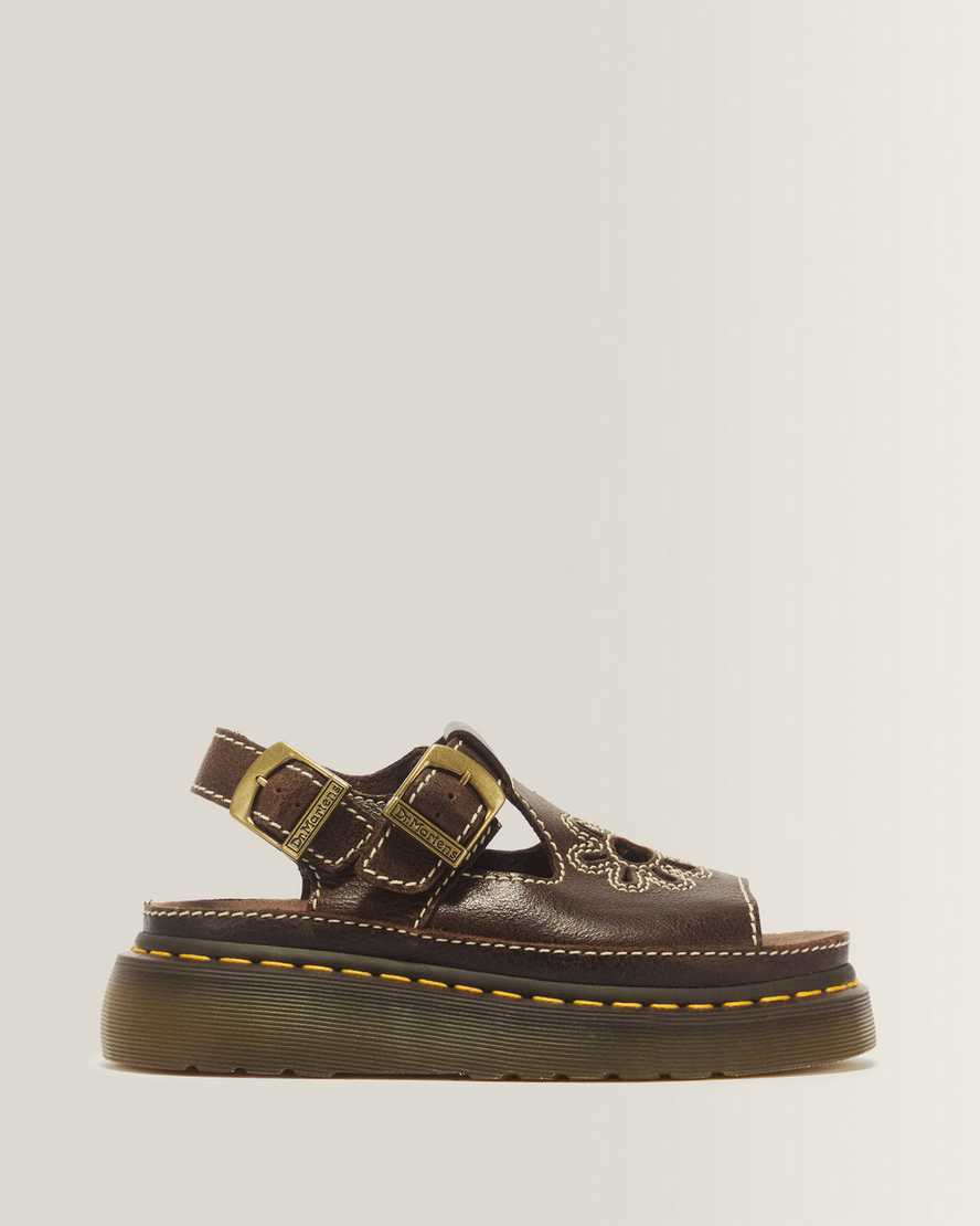 Dr. Martens Dunnet Flower Full Grain Leather Sandals in Brown, Size: 9 | Dr Martens (UK)