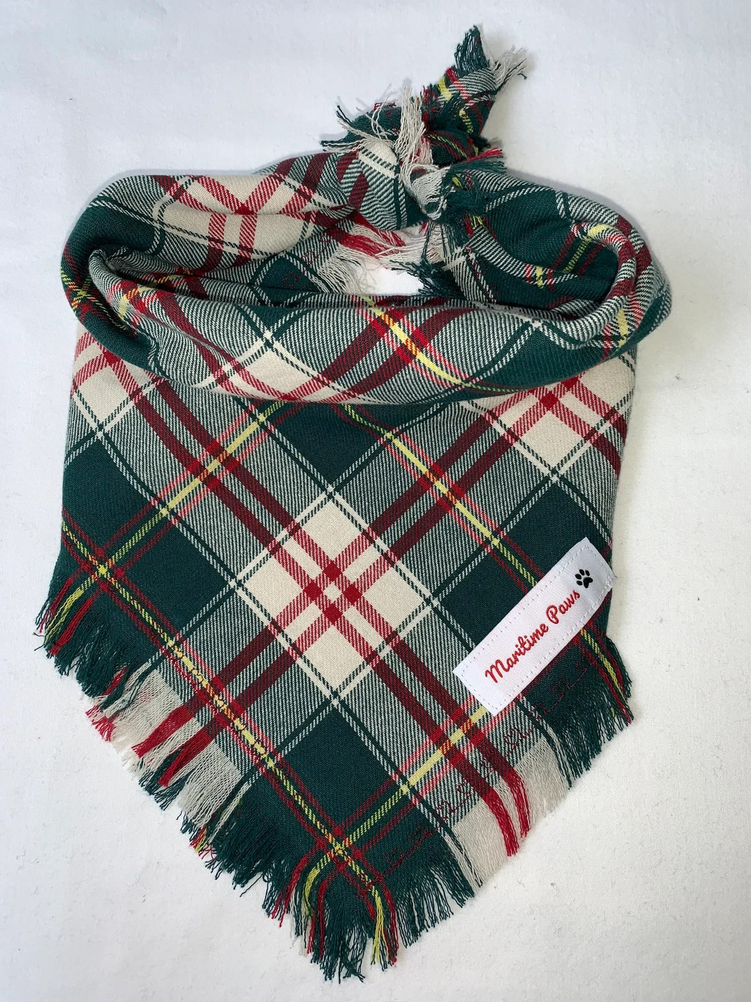 Green/Red/Cream Dog Scarf, Frayed Flannel Dog Bandana, Autumn/Winter Plaid Dog Bandana, Tartan Ba... | Etsy (US)