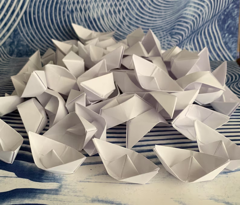 White Paper Boat Origami 48 Boats Decoration Nautical Theme Ocean Party Wedding - Etsy | Etsy (US)