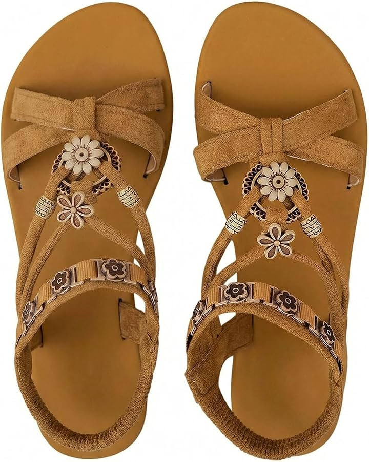 Verdusa Women's Boho Strappy Sandals Open Toe Gladiator Flat Sandals Summer Beach | Amazon (US)