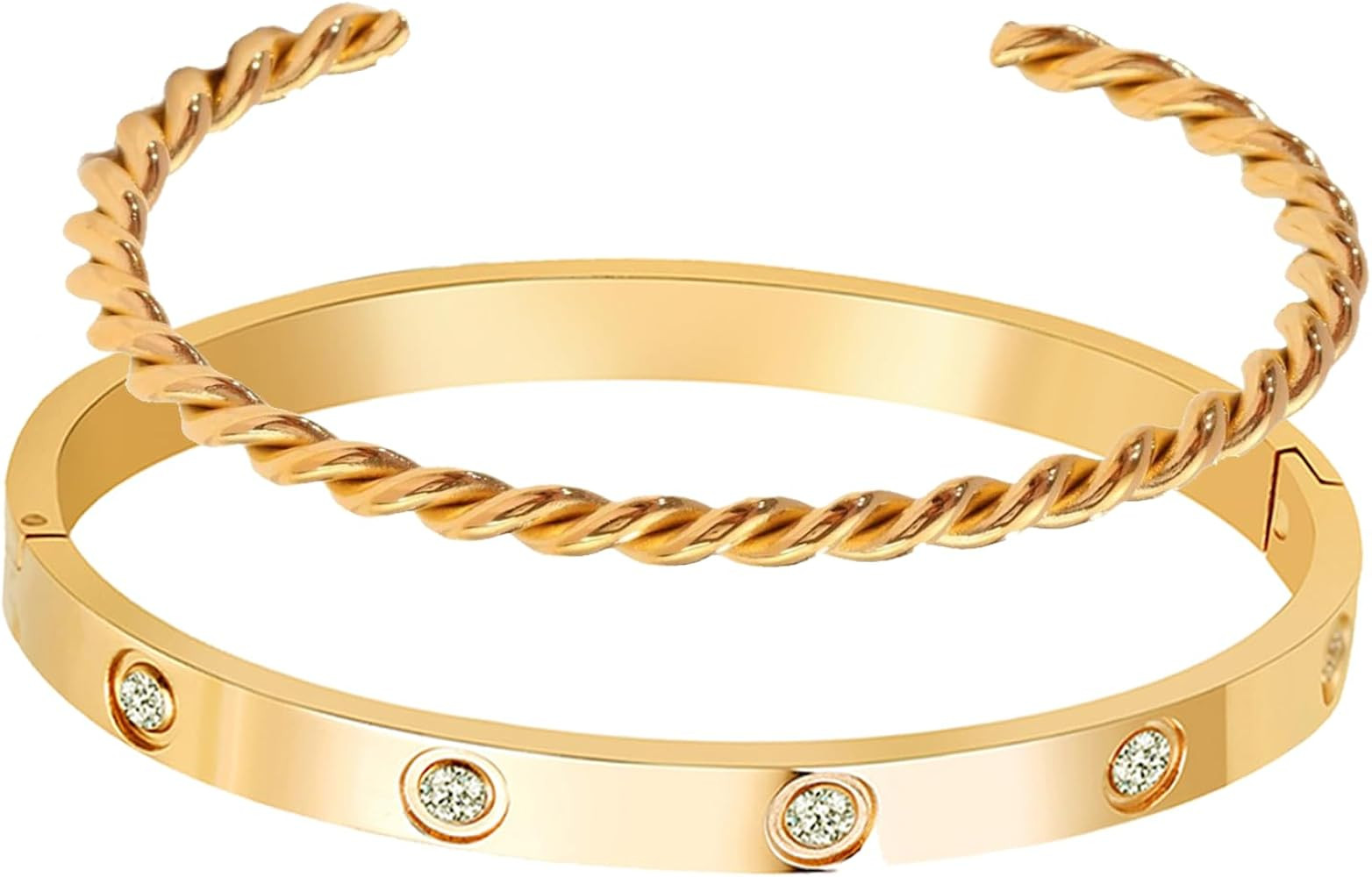 A D. ALLEN & DANMI. 18 K Gold Plated Love Bangle Bracelet Set Flexible Wide Wristband Bangle Bang... | Amazon (US)