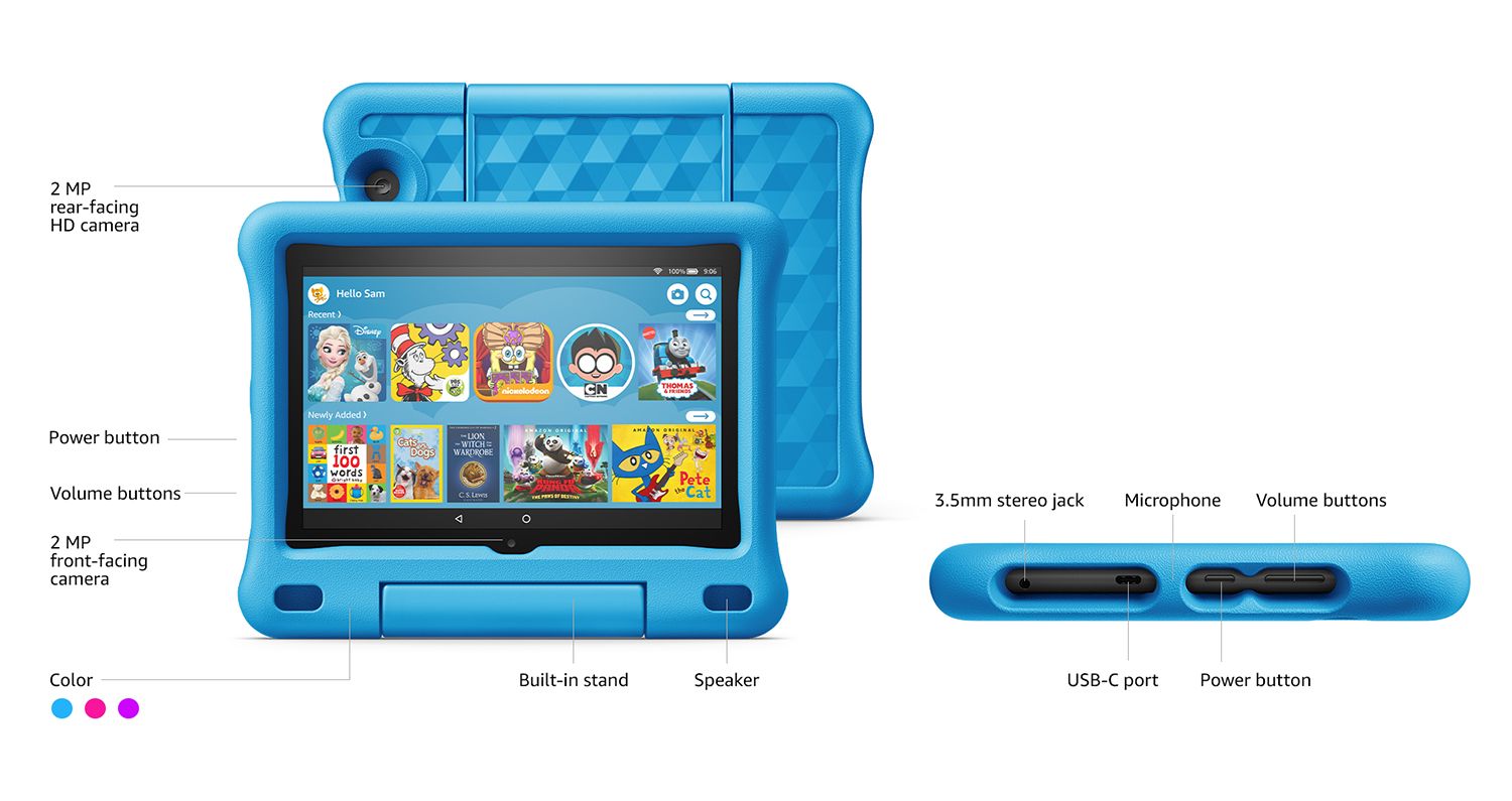 Fire HD 8 Kids tablet, 8" HD display, ages 3-7, 32 GB, includes 2-year worry-free guarantee, Blue... | Amazon (US)