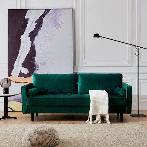 Mid-Century Modern Velvet Fabric Bench Sectional Couch Sofa, 75.6"W Emerald | Walmart (US)