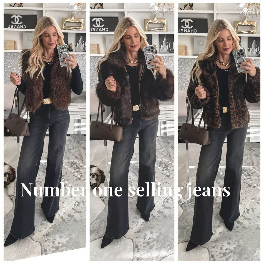 The number one thing you can add to your outfit this winter to instantly elevate it? 👉 A faux fur jacket. Faux fur is effortlessly glamorous, insanely chic, and keeps you cozy and warm while still looking polished. I styled three different faux furs today, and every single one makes even the simplest outfit feel luxe. 🤎 Look : An under-$100 faux fur vest in the most gorgeous camel + black combo. It looks so expensive, but it’s budget-friendly and beyond good. 🤎 Look : A chocolate brown faux fur bomber — the easiest throw-on-and-go jacket that instantly makes you look put together. 🤎 Look : A leopard faux fur jacket that is unbelievably soft and currently on sale. Fun, bold, and still timeless. I styled all three with my  best-selling Mother jeans — and for good reason. These are that good. ✨ High-waisted ✨ Wide-leg silhouette ✨ Faded black wash ✨ Legs-for-days effect Everything runs true to size. I’m wearing an XS in all the jackets and a 24 in the denim. Which faux fur is your favorite — vest, bomber, or leopard? 🖤👇 

 #1 #2 #3 #1 

#LTKootd #LTKSeasonal #LTKOver40 #LTKFindsUnder100