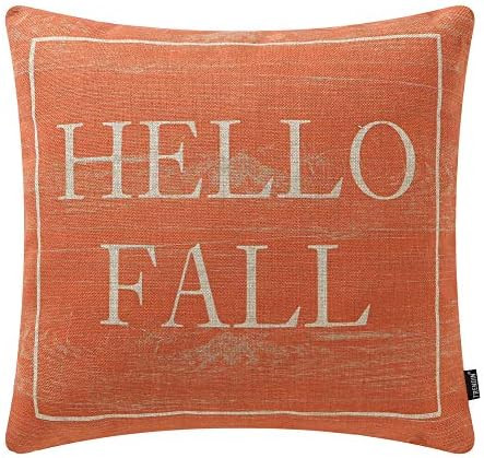 TRENDIN Decorative Throw Pillow Cover 18x18 inch Wooden Plank Orange Hello Fall Cushion Case Square  | Amazon (US)