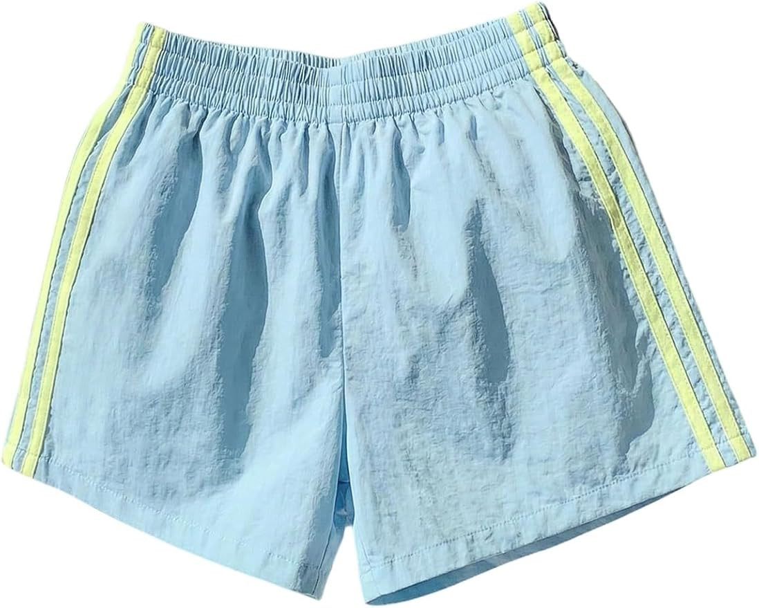 WDIRARA Women's Side Striped Athletic Shorts Elastic Waist Workout Sweat Shorts | Amazon (US)