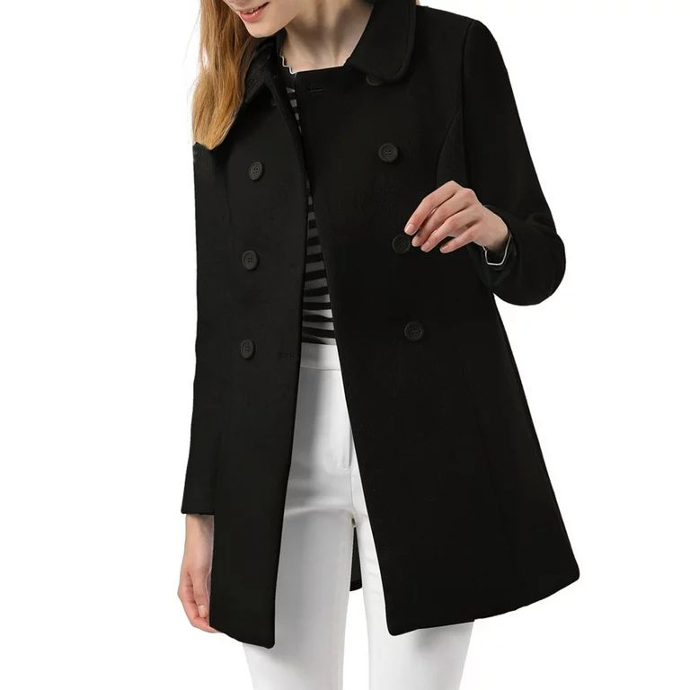 Unique Bargains Women's Peter Pan Collar Double Breasted Winter Trench Coat | Walmart (US)