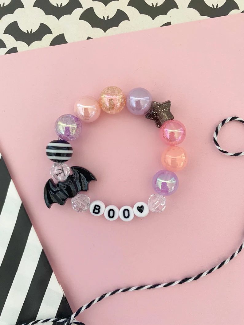Kids Halloween Spooky Bat Bracelet with Star, Batty, Charm Bracelet, Kids Bracelet, Custom Name, ... | Etsy (US)