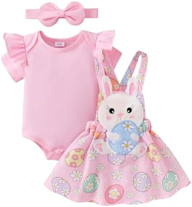 Baby Girl Easter Outfit Easter Egg Outfits Bunny Dress Ruffle Cute Bunny Romper Suspender Skirt H... | Amazon (US)