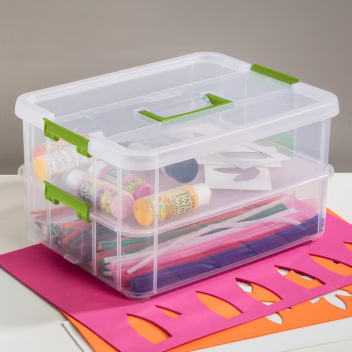 Sterilite Large 2 Layer Stack & Carry Clear with Green Accents | Target